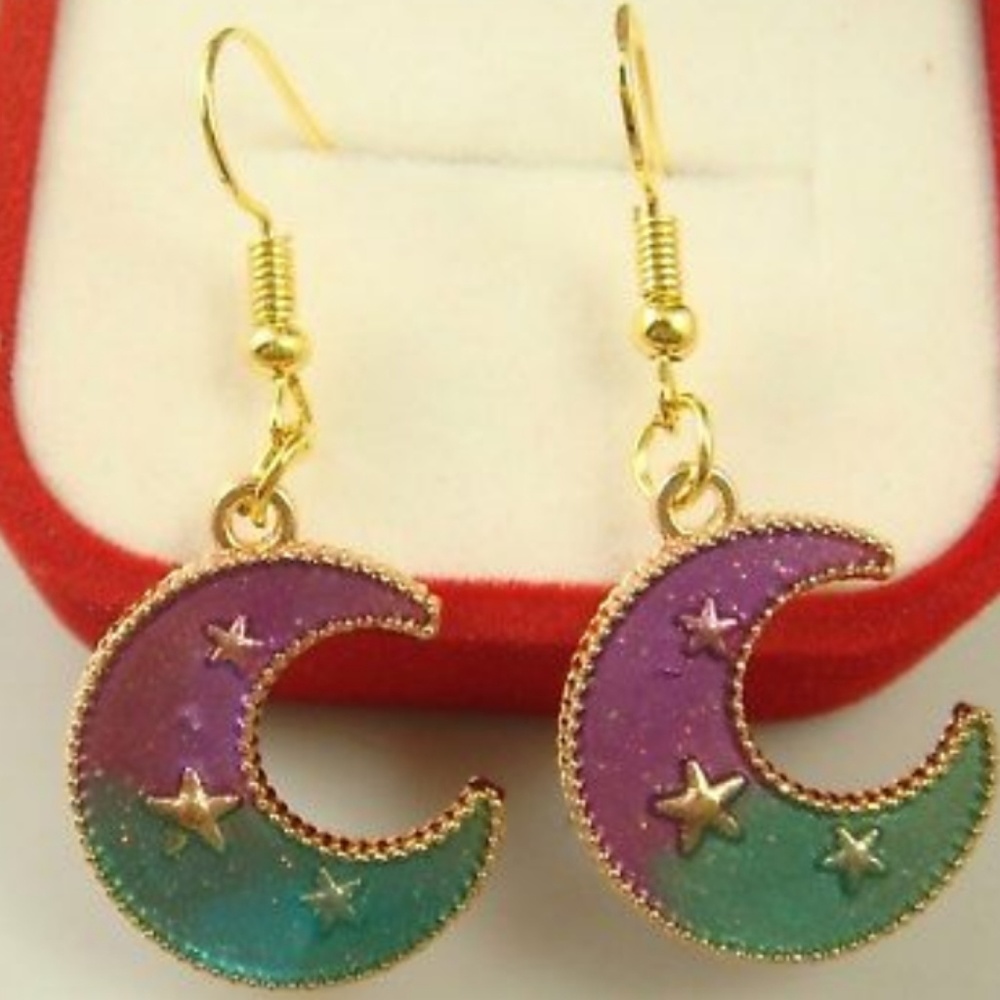New🌛Handpainted Celestial Moon 🌜Earrings